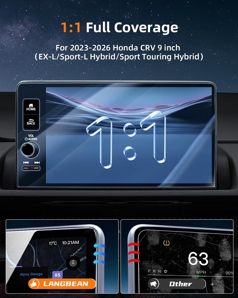 LANGBEAN Anti-Glare Matte Screen Protector for 2023-2025 2026 Honda CRV (EX-L/Sport-L Hybrid/Sport Touring Hybrid), 9-Inch Infotainment Touchscreen, 9H Tempered Glass/Anti-Fingerprint - Image 2